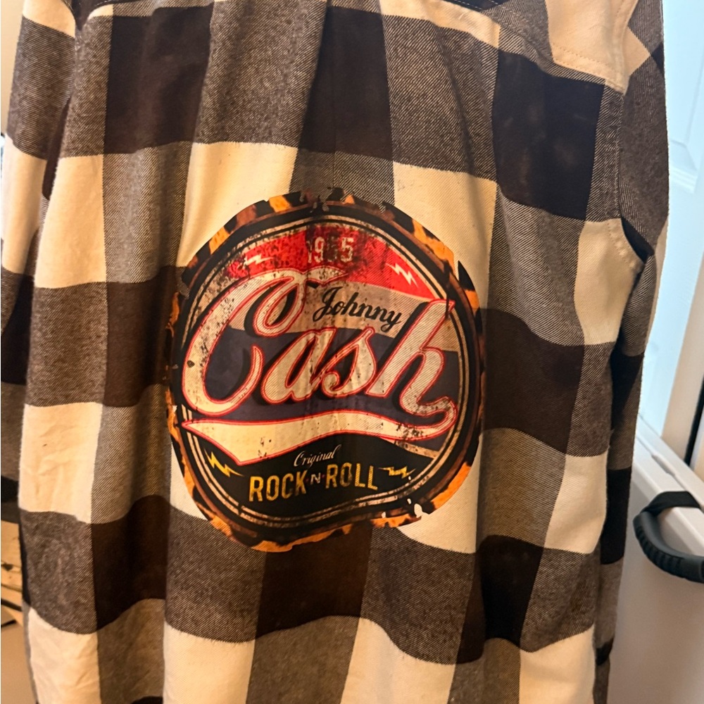 Johnny Cash Rock 'n' Roll lightly bleached flannel. Custom made. Pre washed